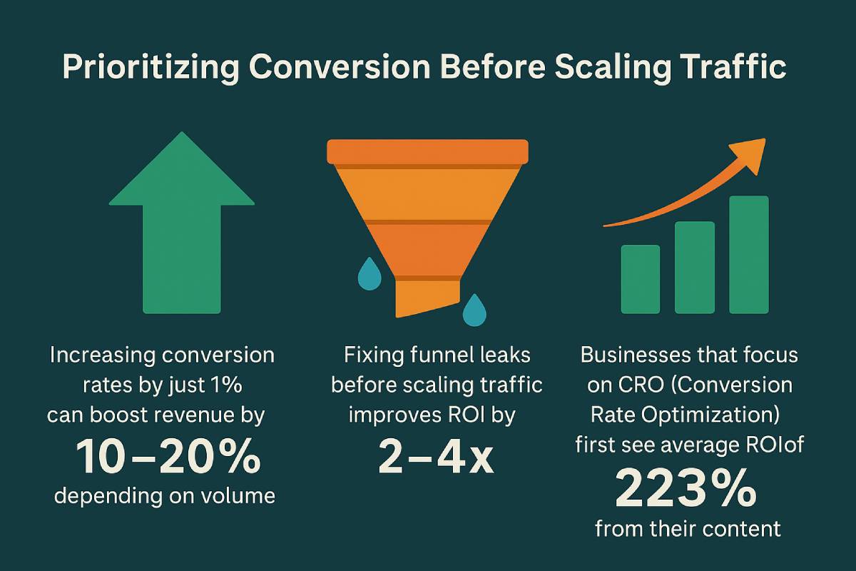 Infographic: Improving conversions boosts revenue 10–20%, ROI 2–4x, and CRO yields 223% ROI.