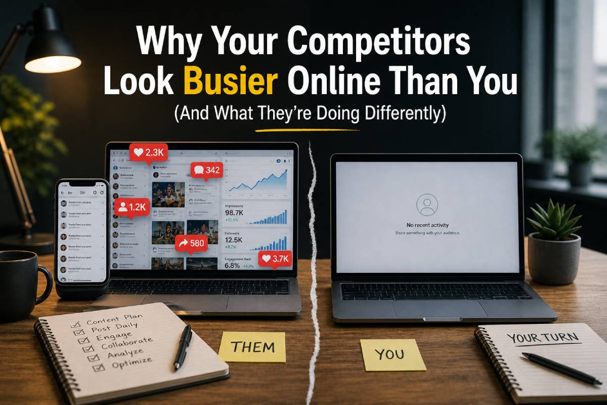 Illustration showing why some businesses appear busier online than their competitors